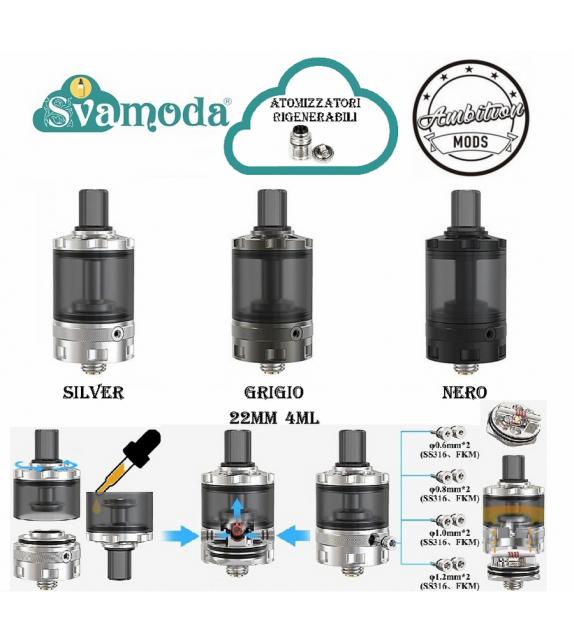 AMBITION MODS BISHOP 22 MTL RDA RDTA ATOMIZZATORE RIGENERABILE
