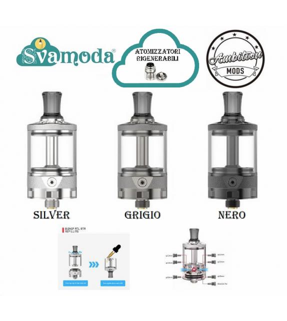 AMBITION MODS BI2HOP MTL RTA 22 MTL BY TVGC ATOMIZZATORE RIGENERABILE