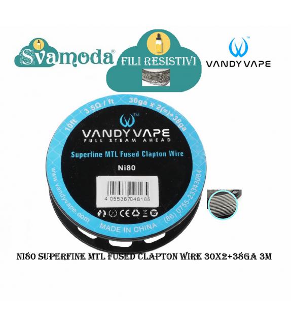 VANDY VAPE FILO RESISTIVO SS316L SUPERFINE MTL FUSED CLAPTON WIRE 30GAx2+38GA