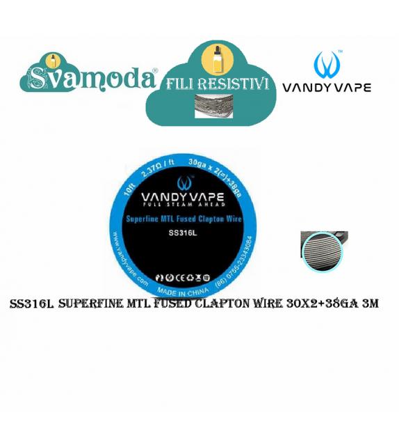 VANDY VAPE FILO RESISTIVO SS316L SUPERFINE FUSED CLAPTON WIRE 30GAx2+38GA