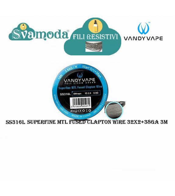VANDY VAPE FILO RESISTIVO SS316L SUPERFINE MTL FUSED CLAPTON WIRE 32GAx2+38GA